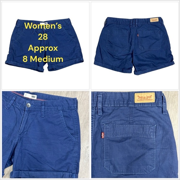 Women’s Levi’s 28 10 Medium Shorts Chino Khakis Khaki Rolled Hem Twill 5 Pocket - Picture 1 of 11